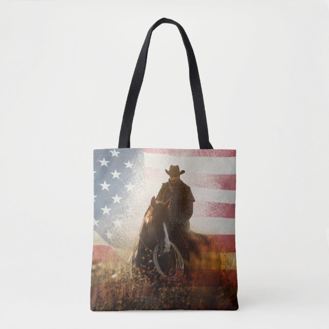 Bolsa Tote Imagem do cowboy do Dia da Independência. (Frente)