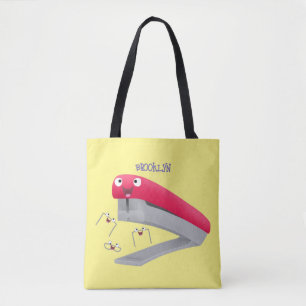 Bolsa Tote Imagem do desenho animado vermelho-feliz grampeado
