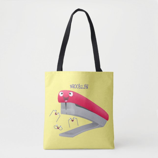 Bolsa Tote Imagem do desenho animado vermelho-feliz grampeado (Frente)