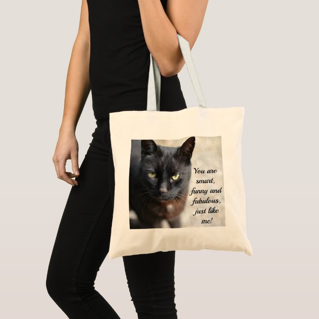 Bolsa Tote Imagem do Lover Gato Preto com Citação Motivativa (Frente (produto))