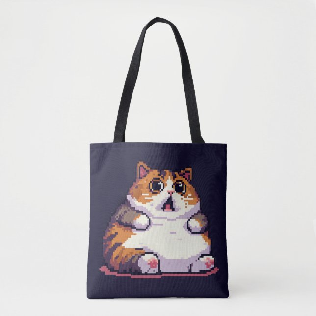 Bolsa Tote Imagem em pixel de gato laranja chocado (Frente)