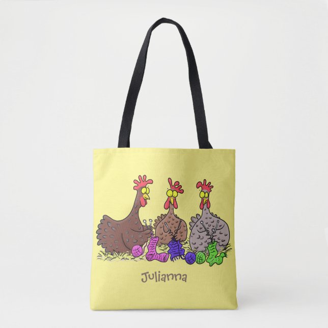 Bolsa Tote Imagem engraçada de desenho animado de galinhas (Frente)