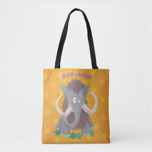 Bolsa Tote Imagem engraçada de desenho animado de mamute (Frente)