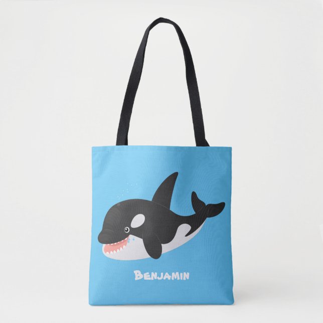 Bolsa Tote Imagem engraçada de desenho animado de orca (Frente)