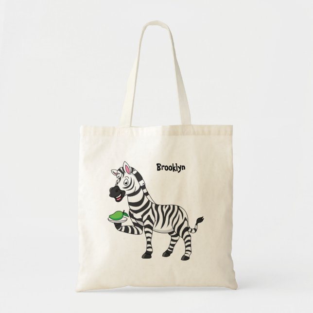 Bolsa Tote Imagem engraçada de desenho animado zebra (Frente)