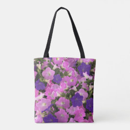 Bolsa Tote Imagem fotográfica de flores cor-de-rosa e roxas d