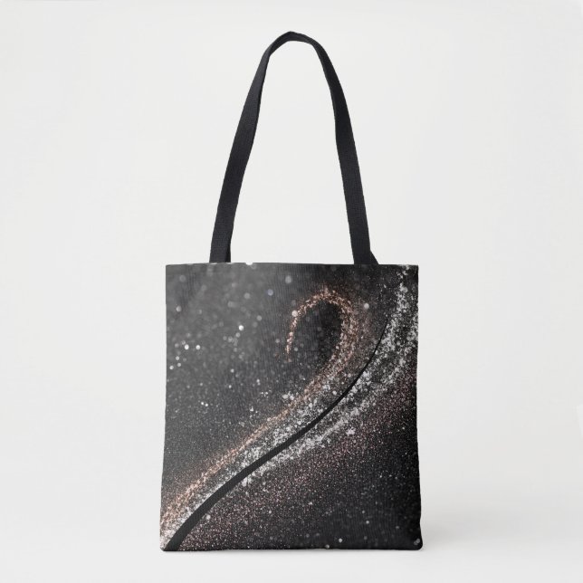 Bolsa Tote Imagem Moderna de Glitter Preto (Frente)
