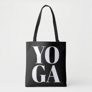 Bolsa Tote Imagem moderna de yoga tipográfica em preto e bran