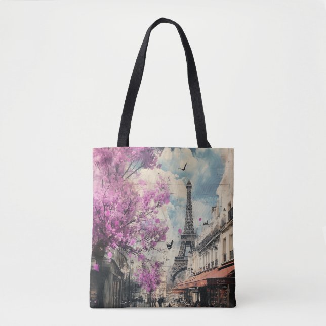 Bolsa Tote Imagem romântica do PAris com a torre Eiffel (Frente)