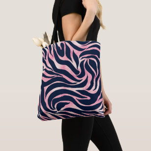 Bolsa Tote Impressão Animal Azul-Zebra-Zebra Dourada Elegante