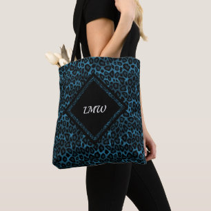 Bolsa Tote Impressão animal do leopardo azul