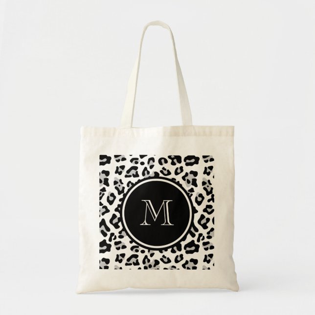 Bolsa Tote Impressão animal do leopardo preto cinzento com (Frente)