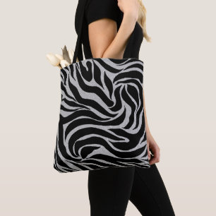 Bolsa Tote Impressão Animal Elegante Black Glitter Silver Zeb