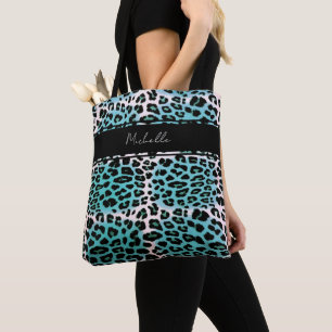 Bolsa Tote Impressão Animal Leopardo Azul Elegante Personaliz