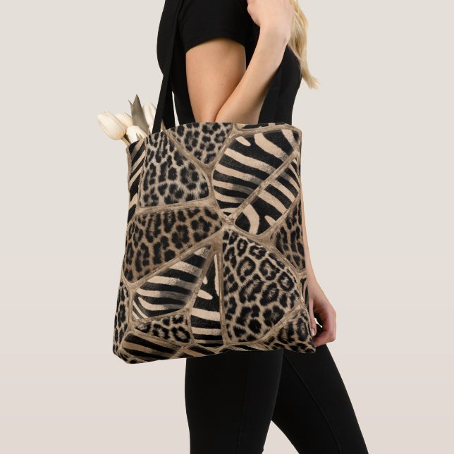 Bolsa Tote Impressão animal - Leopardo e Zebra - ouro pastel (Close Up)