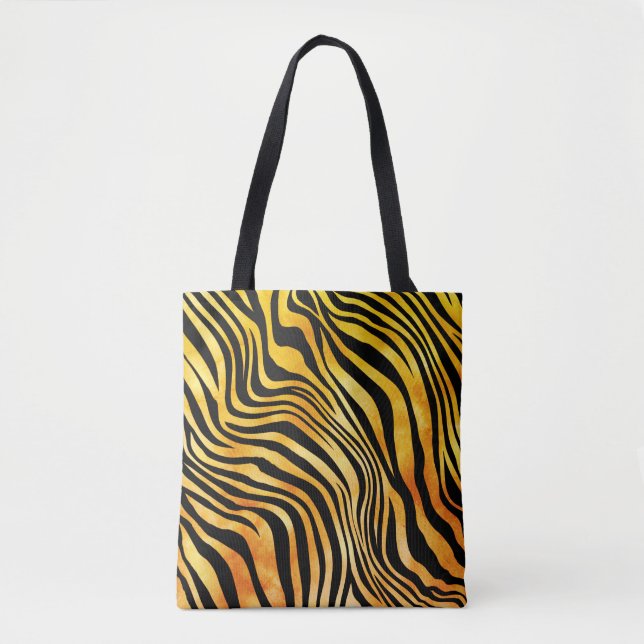 Bolsa Tote Impressão Animal Ouro Chic Orange Black Tigre (Frente)