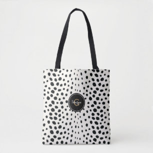 Bolsa Tote Impressão Animal Personalizada De Chita Preta E Br