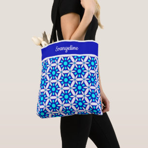 Bolsa Tote Impressão Azul Branco Floral All-Over