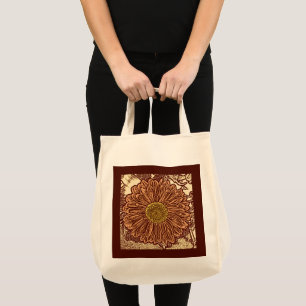 Bolsa Tote Impressão, Brown e Tan de bloco da margarida do