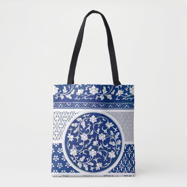 Bolsa Tote Impressão Clássico de Ornamento Floral (Frente)