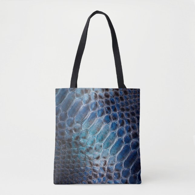 Bolsa Tote Impressão cobra de couro azul (Frente)