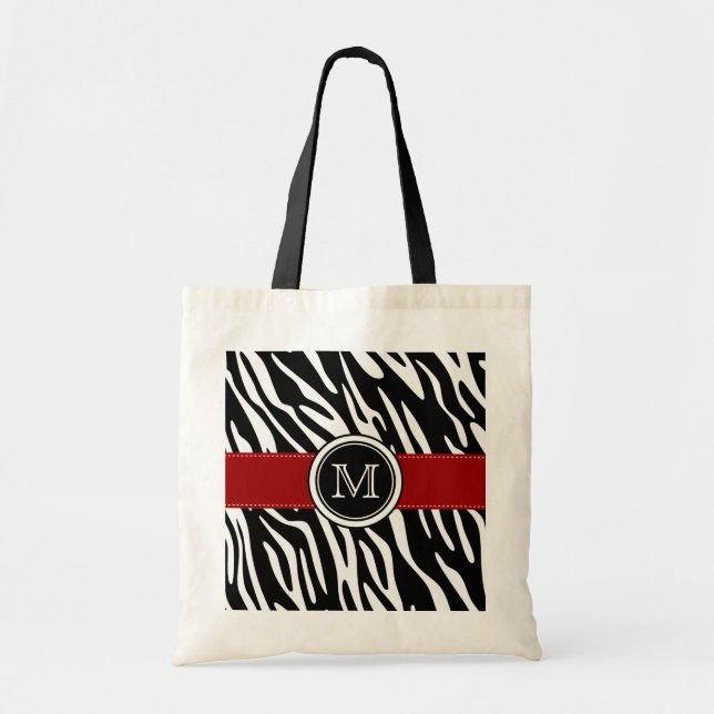 Bolsa Tote Impressão da zebra do monograma com sacola (Frente)