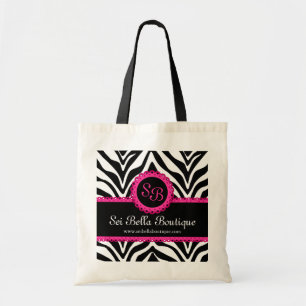Bolsa Tote Impressão da zebra & monograma cor-de-rosa do la