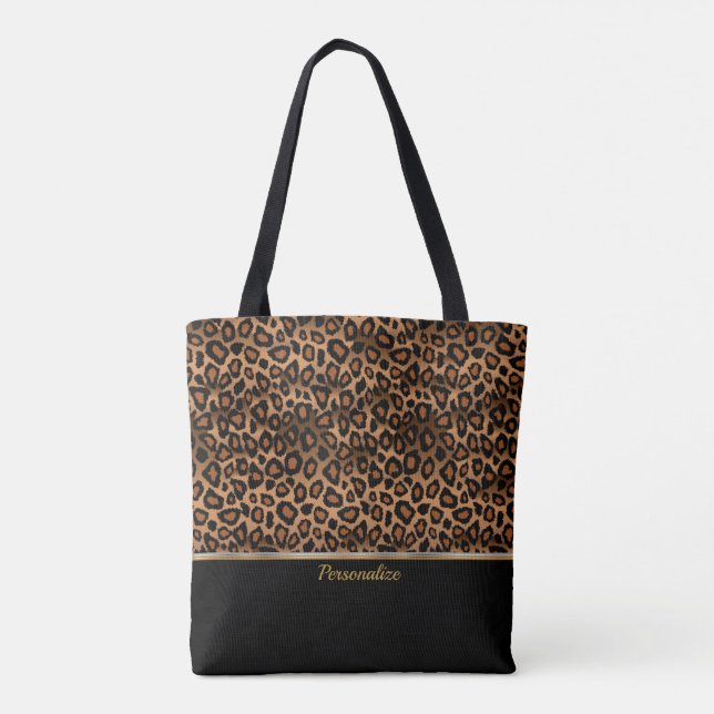 Bolsa Tote Impressão de Animais Castanhos Leopardo (Verso)