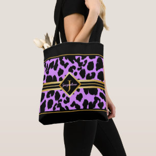 Bolsa Tote Impressão de animais pretos monograma Dourada em P