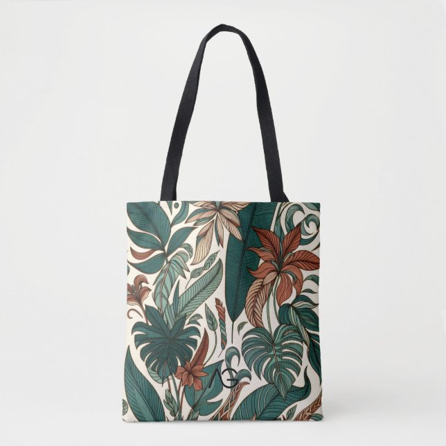 Bolsa Tote Impressão de Arte de Linha Botânica Ritmo Linear A (Frente)