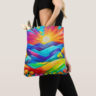 Bolsa Tote Impressão de Arte de Montanha Sunset vibrante