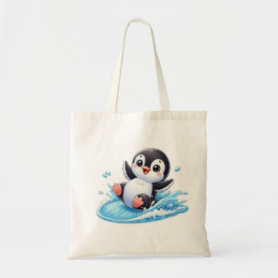 Bolsa Tote Impressão de Arte legal e Branca do Surfing Panda