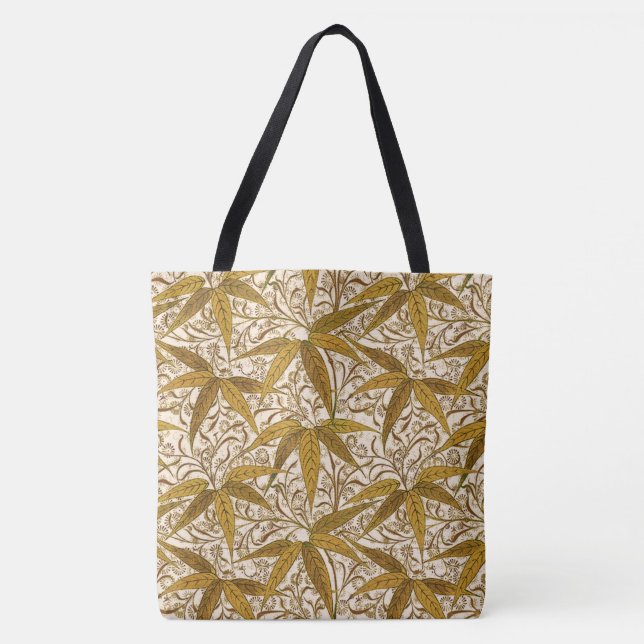 Bolsa Tote Impressão de Bambu William Morris, Dourado e Creme (Frente)