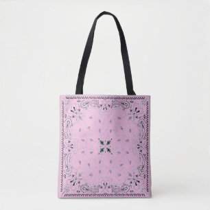 Bolsa Tote Impressão de Bandana Rosa-Rosa-Paisley Ocidental