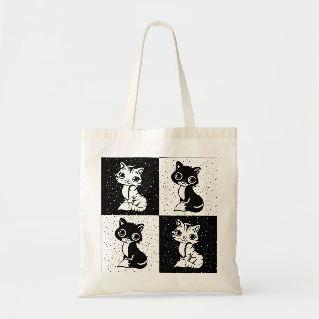 Bolsa Tote Impressão de Bloco de Monograma Branco Preto (Frente)