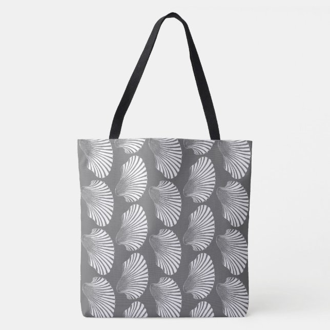 Bolsa Tote Impressão de Bloco de Shell Scallop, Cinzas/Cinzas (Frente)