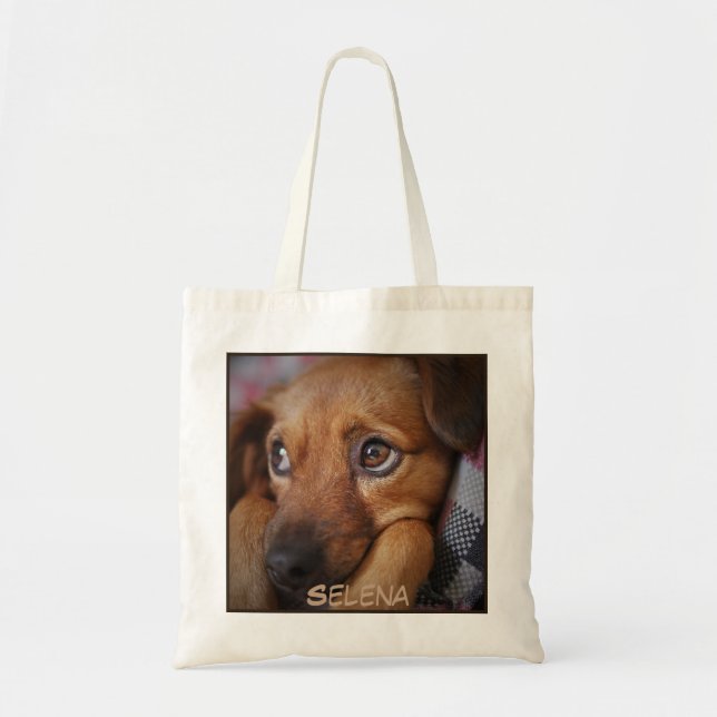 Bolsa Tote Impressão de Cachorro de Fechamento Adorável (Frente)