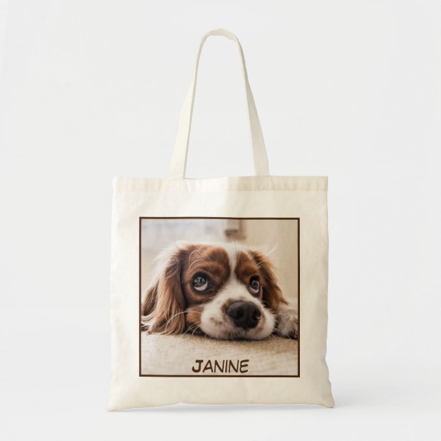 Bolsa Tote Impressão de Cachorro de Fechamento Adorável (Frente)