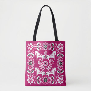 Bolsa Tote Impressão de Cavalo Sueco Dala Rosa