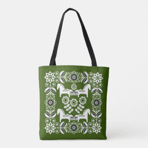 Bolsa Tote Impressão de Cavalo Sueco Dala Verde
