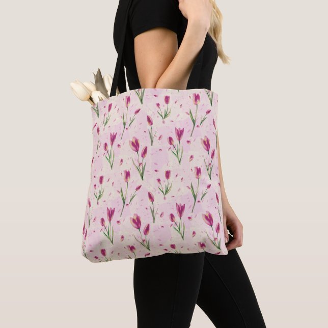 Bolsa Tote Impressão de Colagem de Primavera Rosa bonito (Close Up)