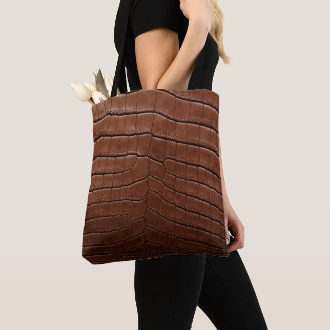 Bolsa Tote Impressão de couro crocodilo castanho (Close Up)