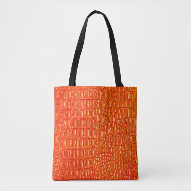 Bolsa Tote Impressão de couro crocodilo de laranja (Frente)