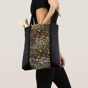 Bolsa Tote Impressão de couro preto brilhante e preto
