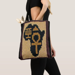 Bolsa Tote Impressão de Crochet do Egito Ankh Africa Adinkra