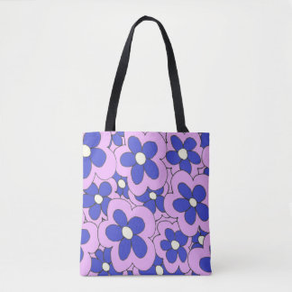 Bolsa Tote Impressão de Flor Azul Rosa