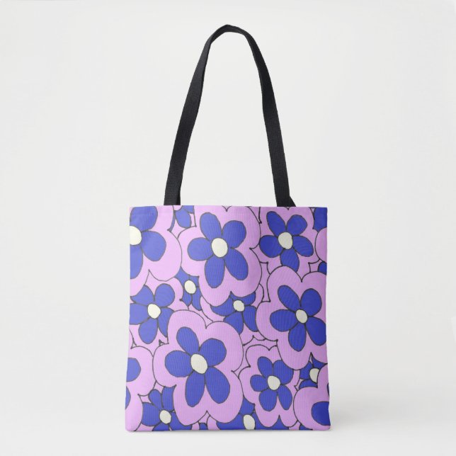 Bolsa Tote Impressão de Flor Azul Rosa (Frente)