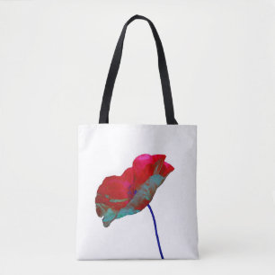 Bolsa Tote Impressão de flores de papoila vermelha e azul