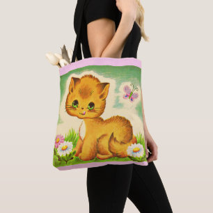 Bolsa Tote impressão de gatinho de olhos verdes adorável