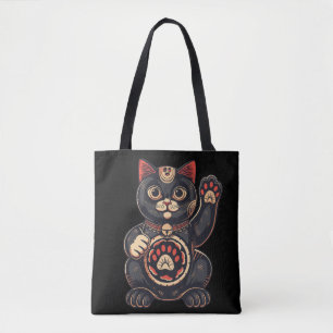 Bolsa Tote impressão de gato Maneki Neko desenhado para japon